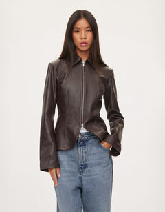 oval square Deep Leather Blazer | Rezet Store