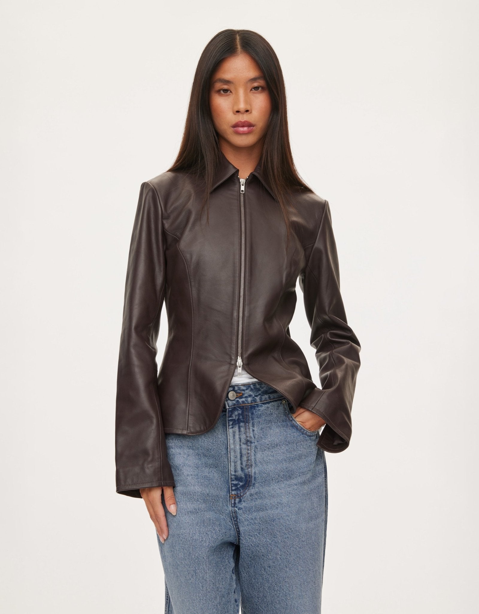 oval square Deep Leather Blazer | Rezet Store