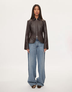 oval square Deep Leather Blazer | Rezet Store