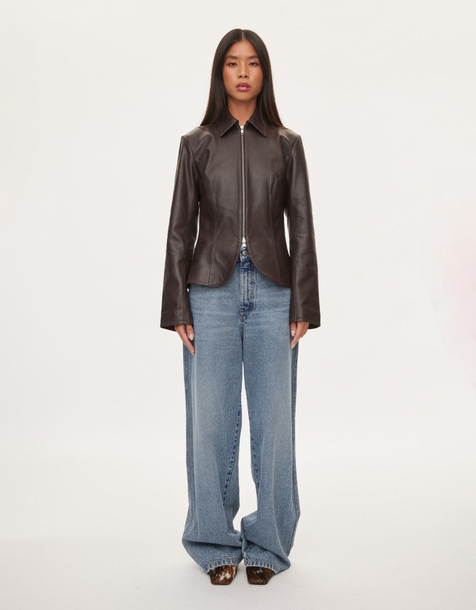 oval square Deep Leather Blazer | Rezet Store