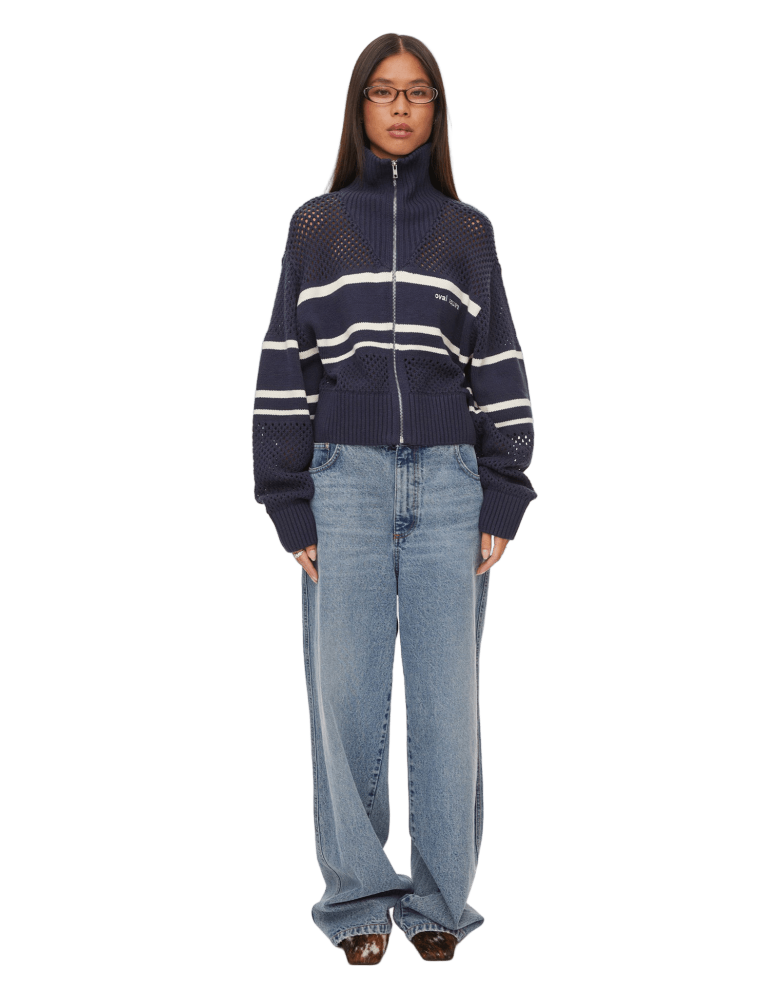 oval square Snow Zip Cardigan | Rezet Store