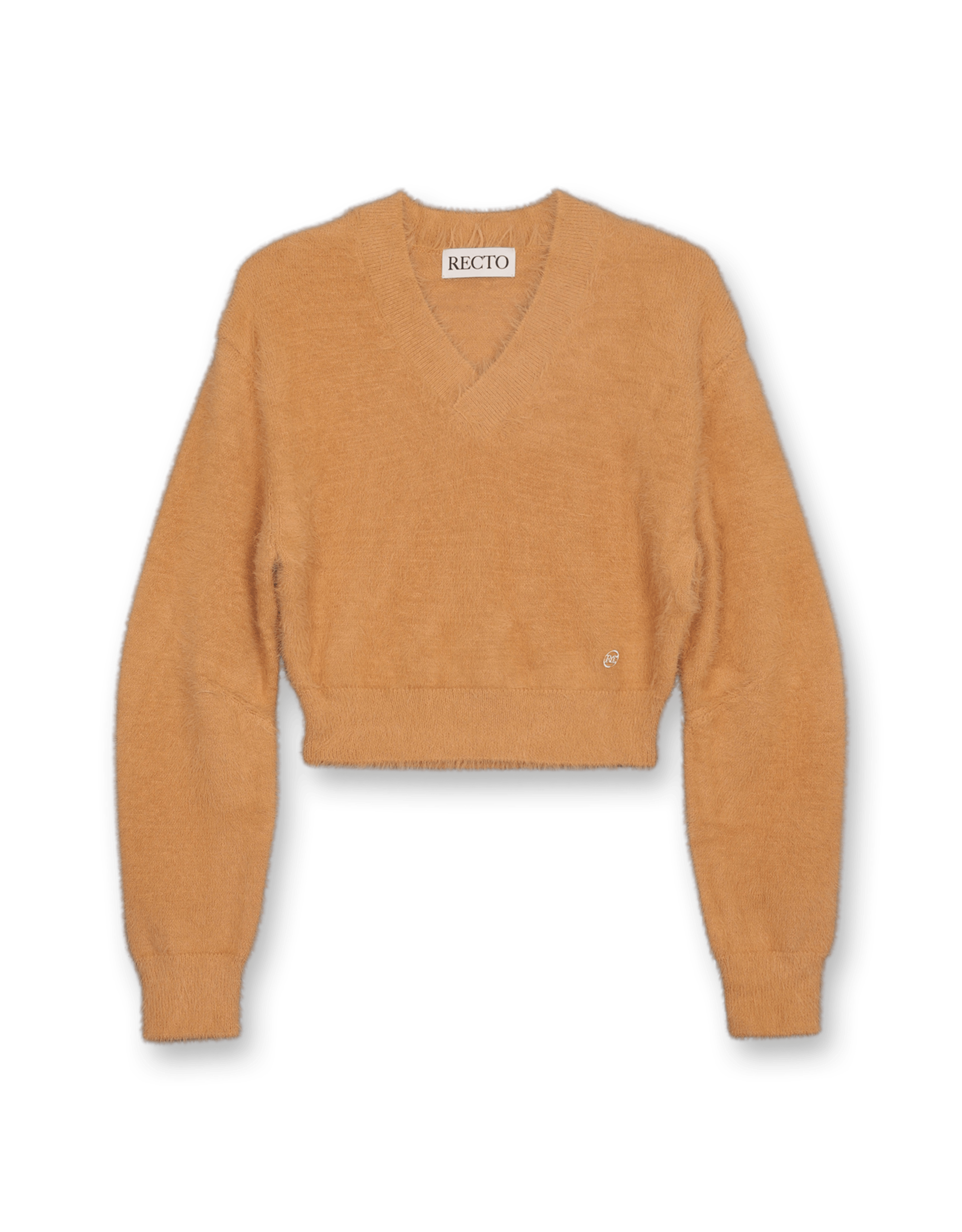 Long Hair V-Neck Knit Crop Top