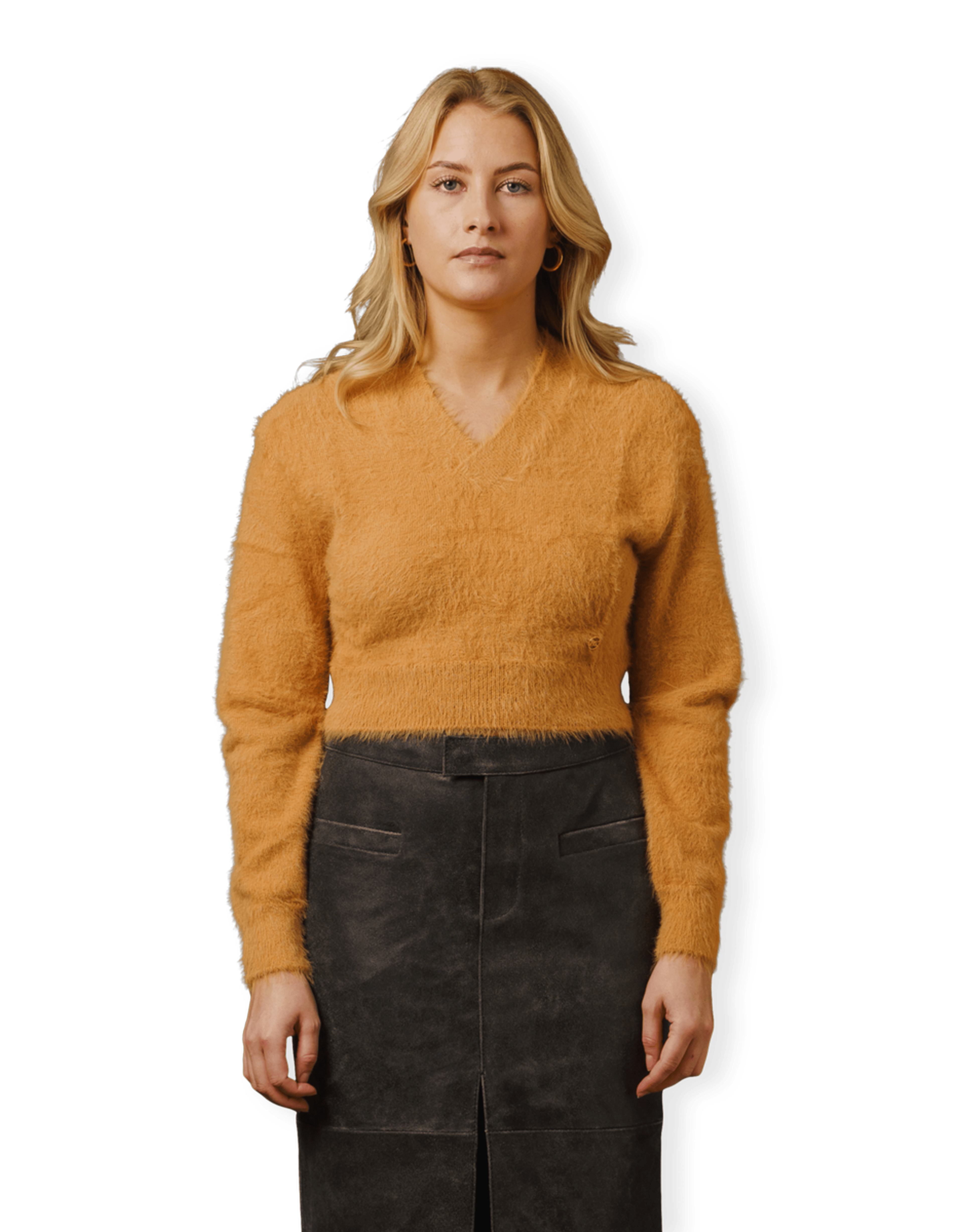 Long Hair V-Neck Knit Crop Top