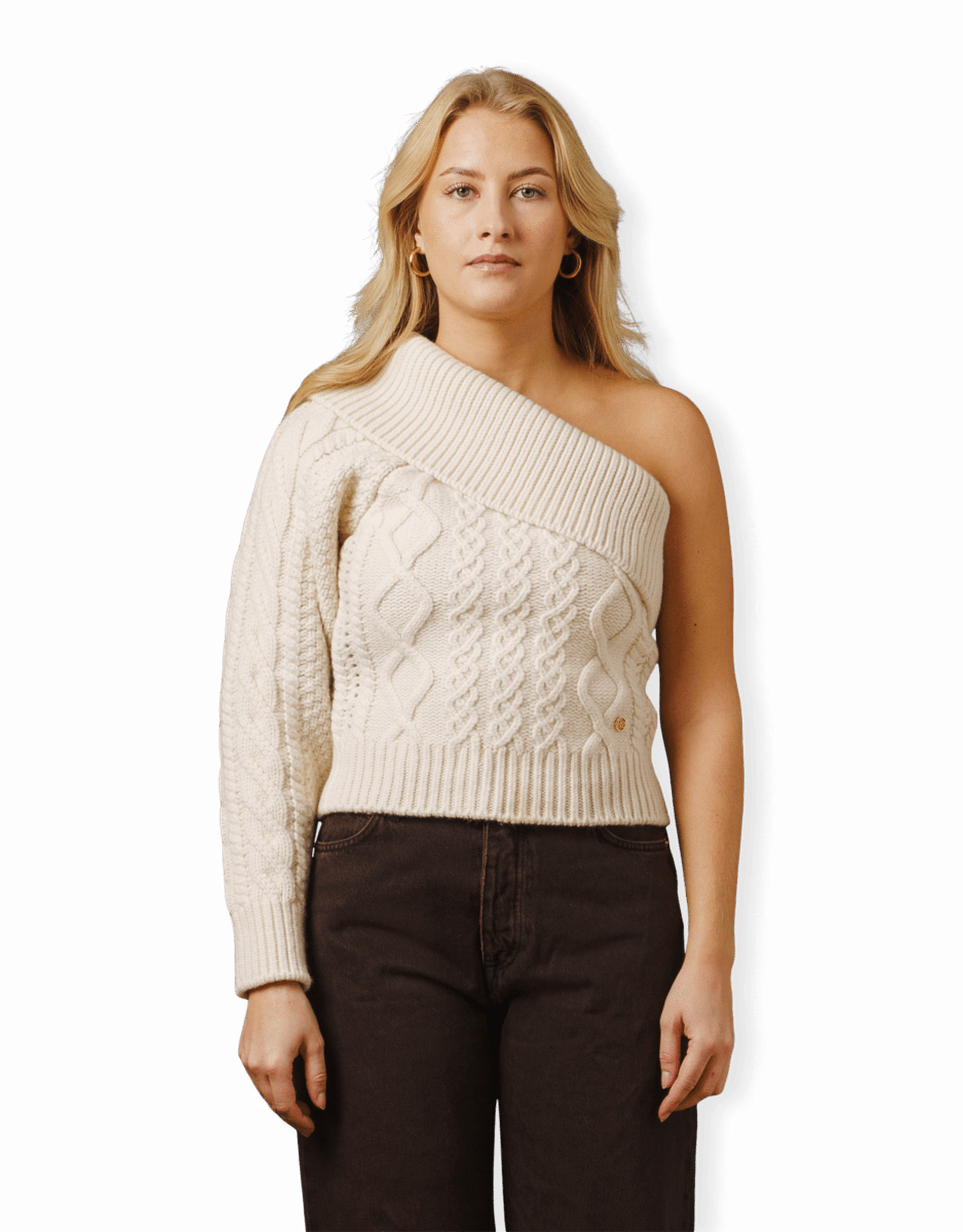 One Shoulder Chunky Cable Knit Top