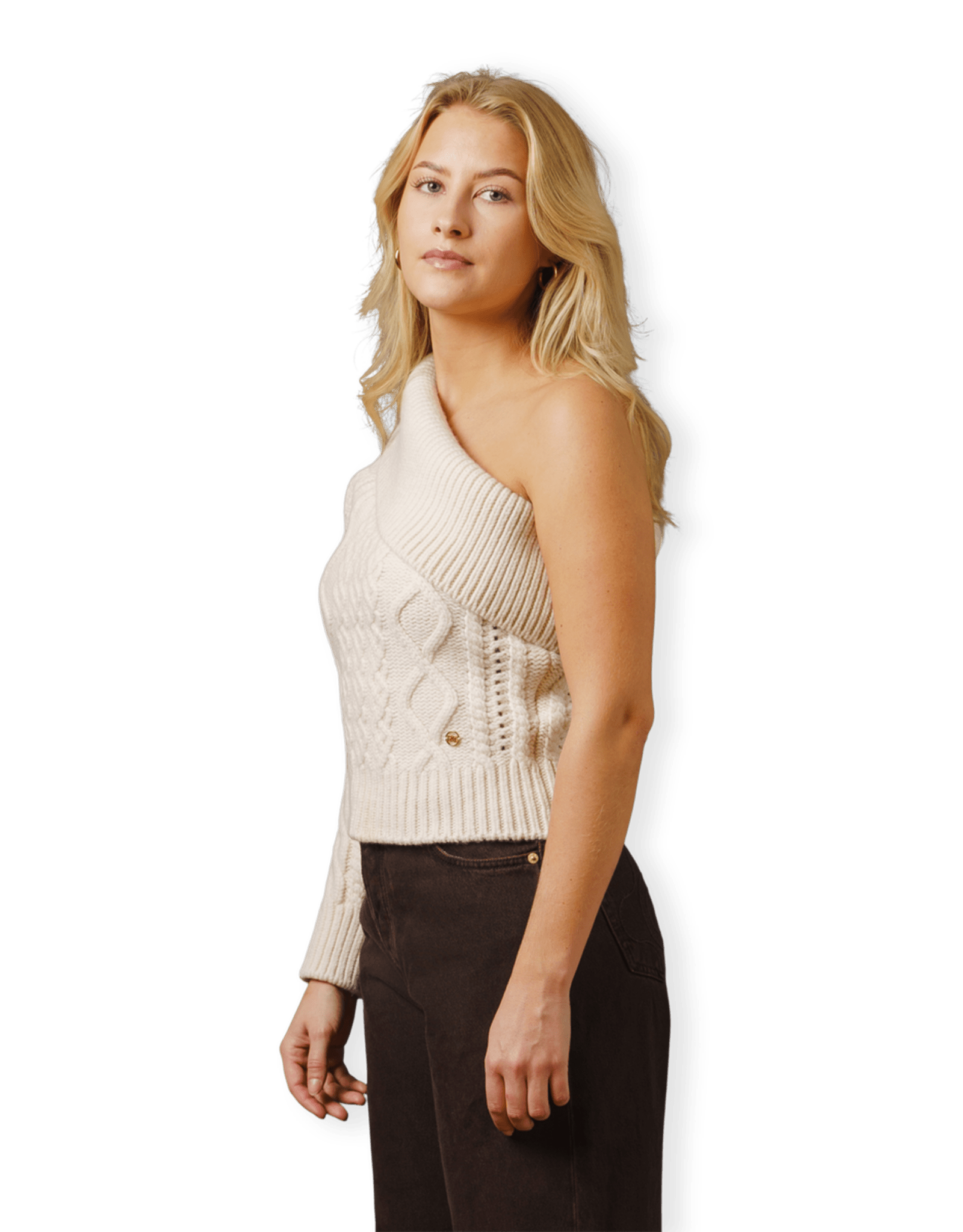 One Shoulder Chunky Cable Knit Top