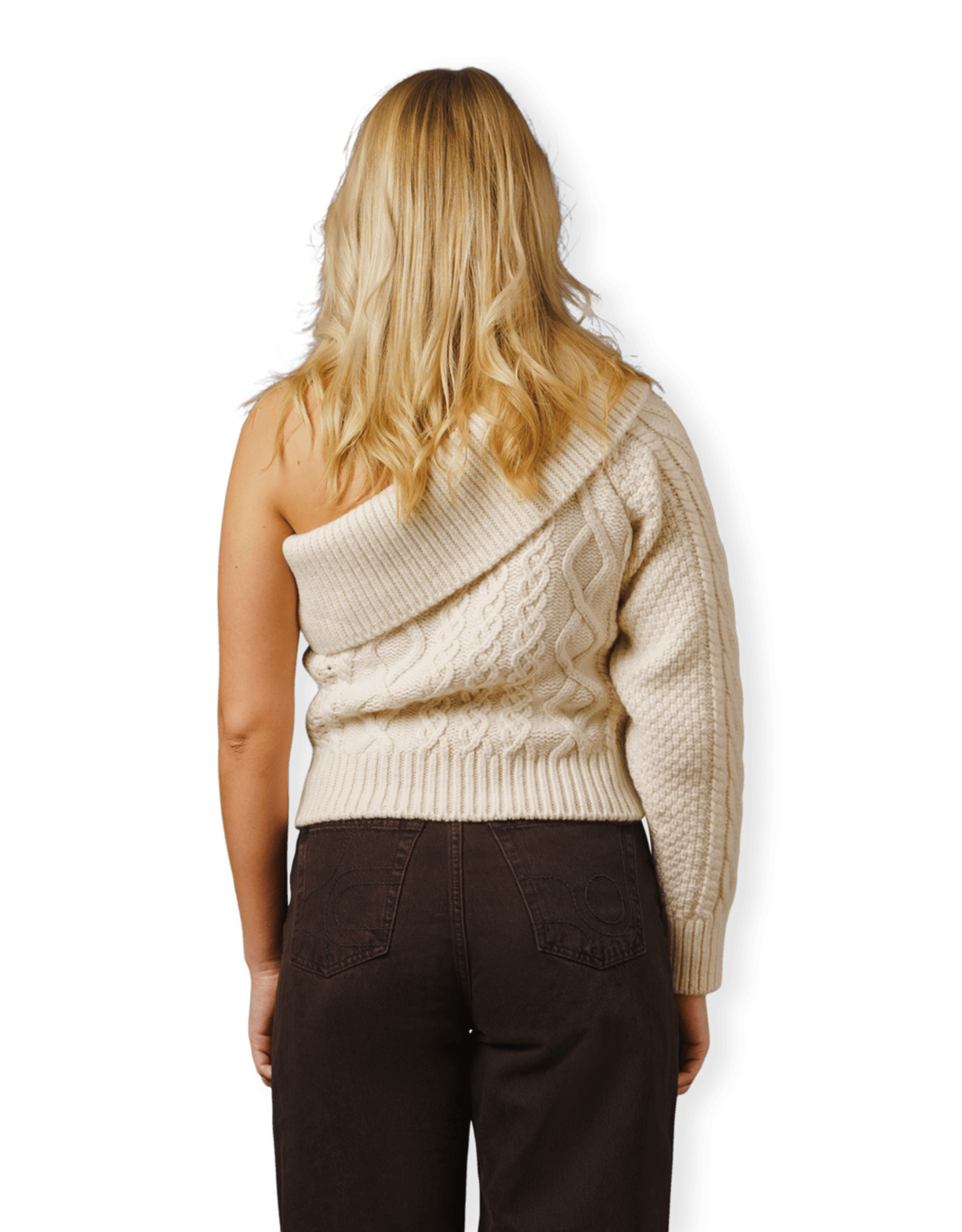 One Shoulder Chunky Cable Knit Top