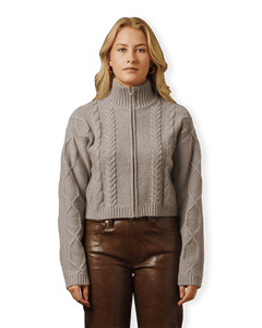 oval square Powder Knit Zip Cardigan | Rezet Store