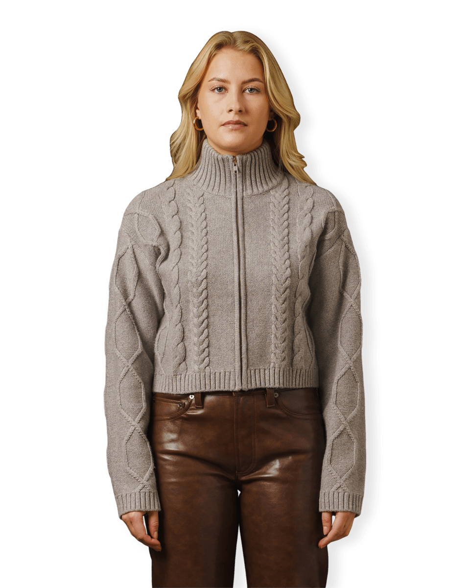 oval square Powder Knit Zip Cardigan | Rezet Store