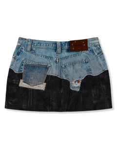 Faux-Denim & Leather Printed Mini Skirt
