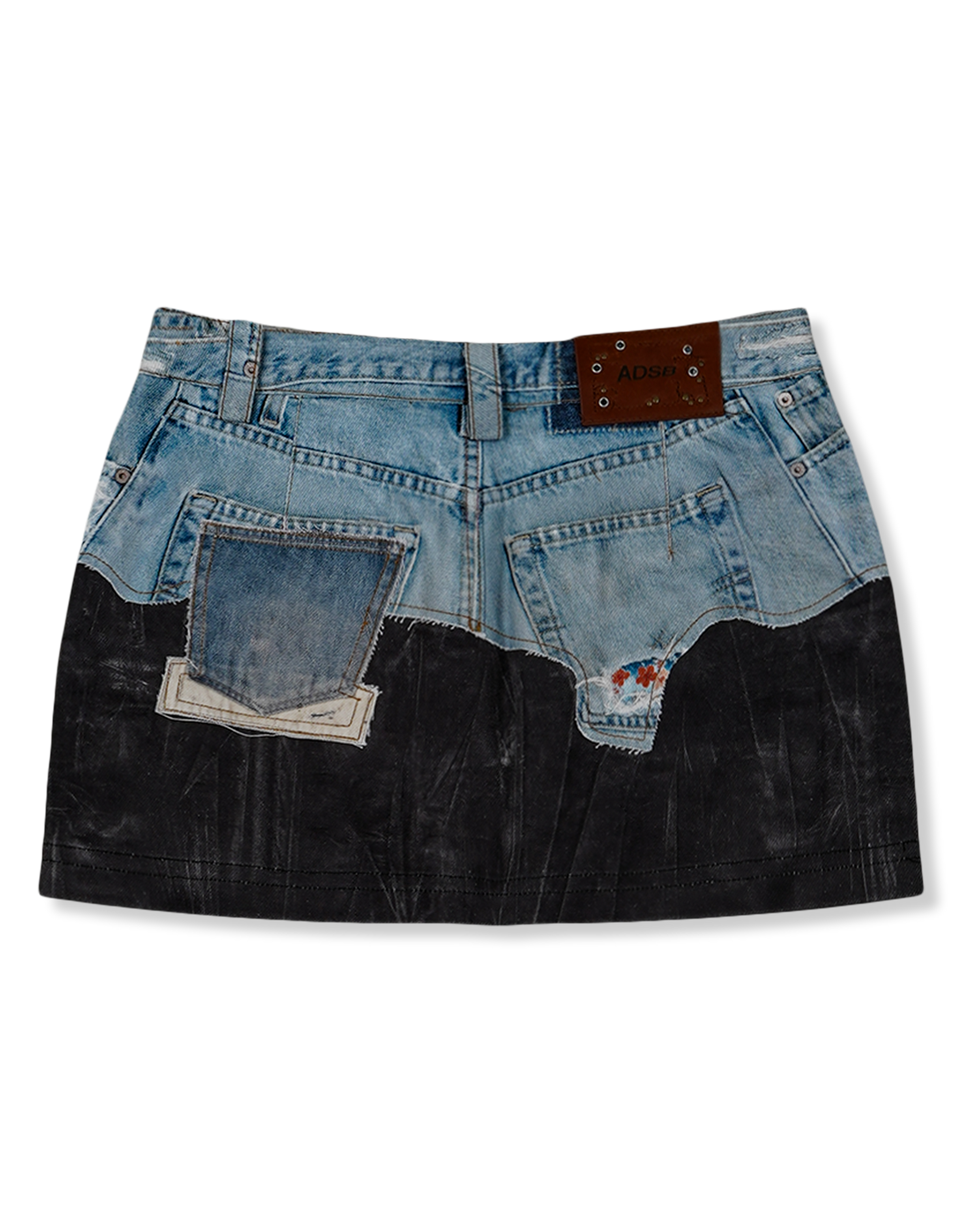 Faux-Denim & Leather Printed Mini Skirt