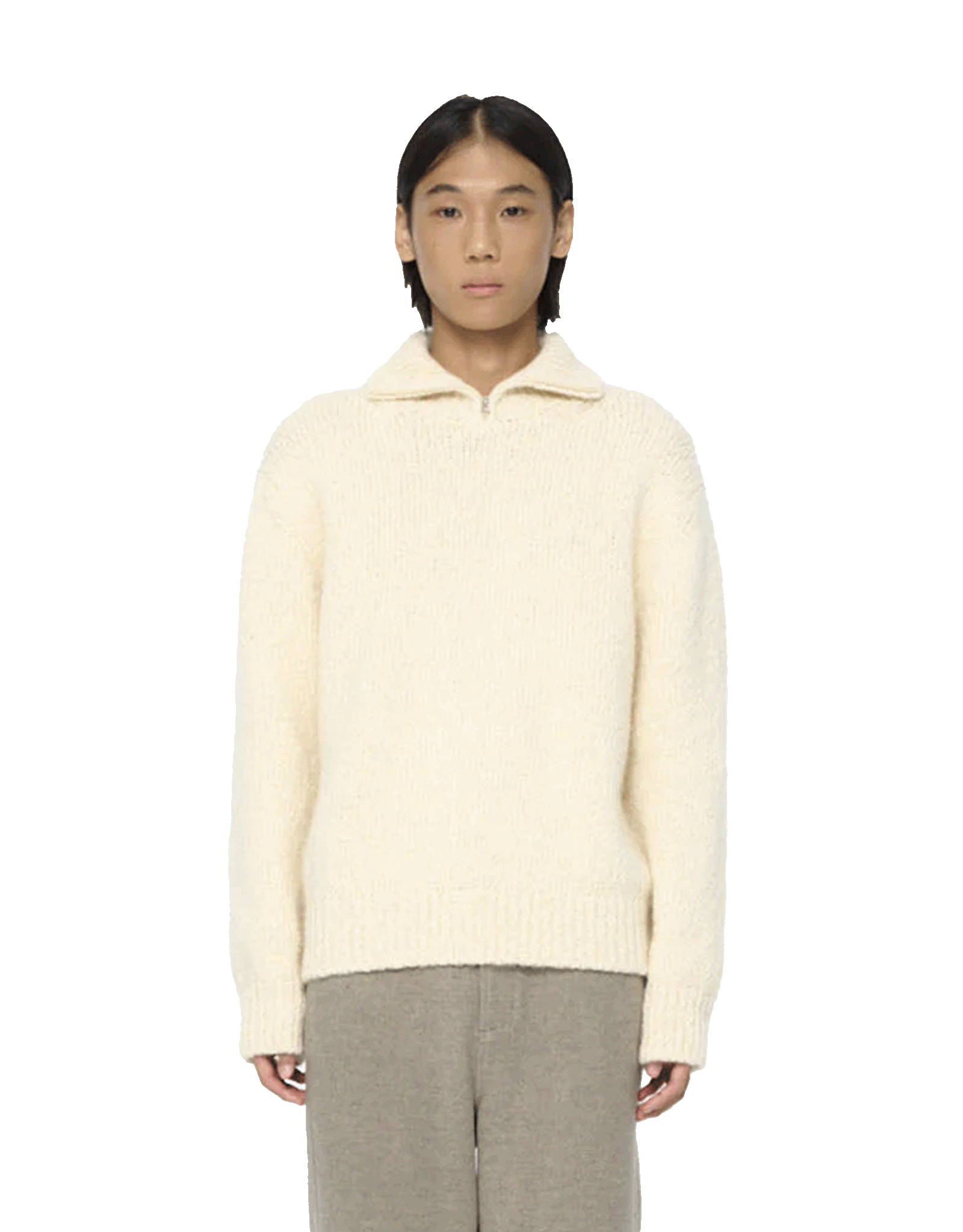 Hairy Slub Half Zip Up Knit