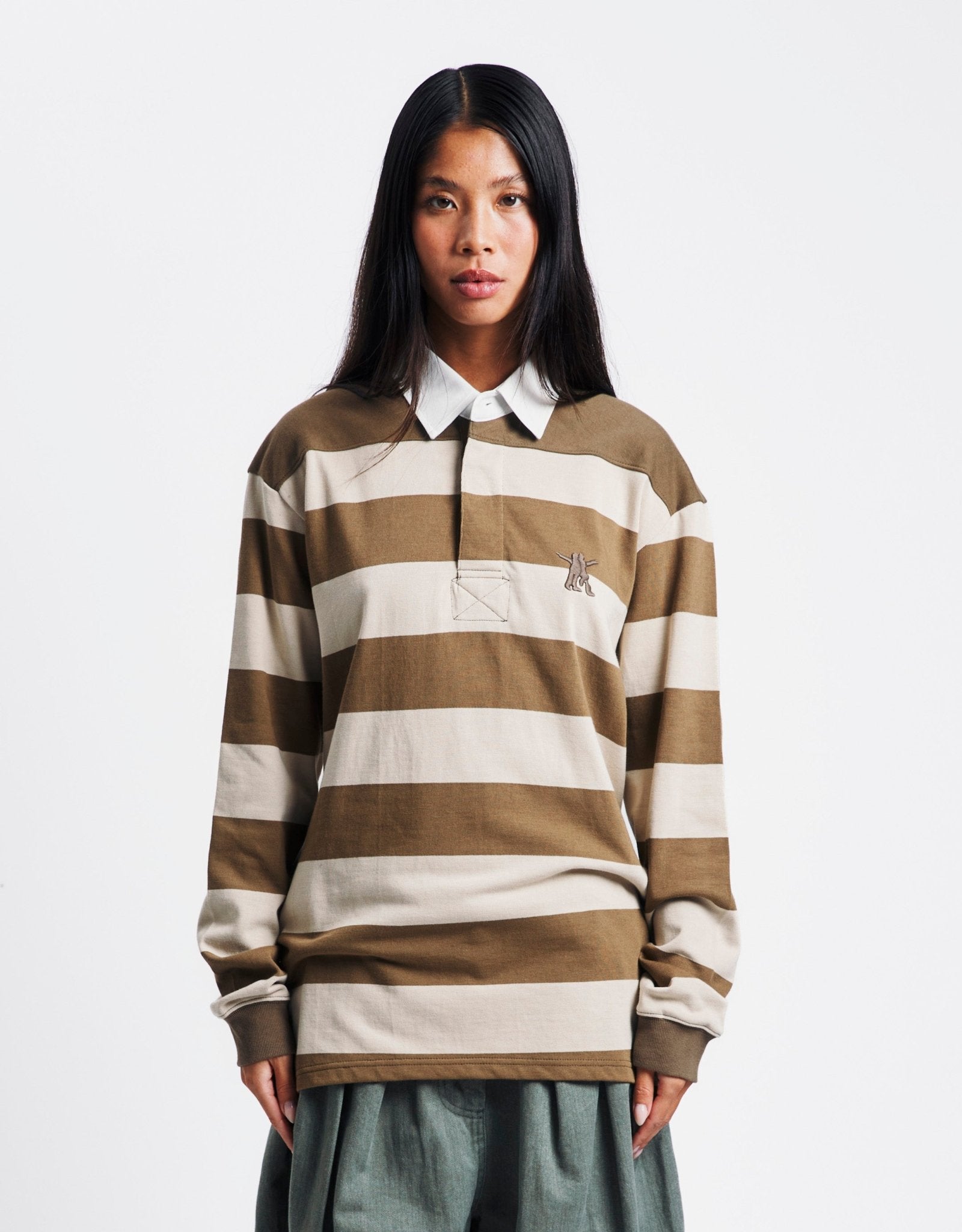 OPEN YY Stripe Trim Rugby Shirt | Rezet Store