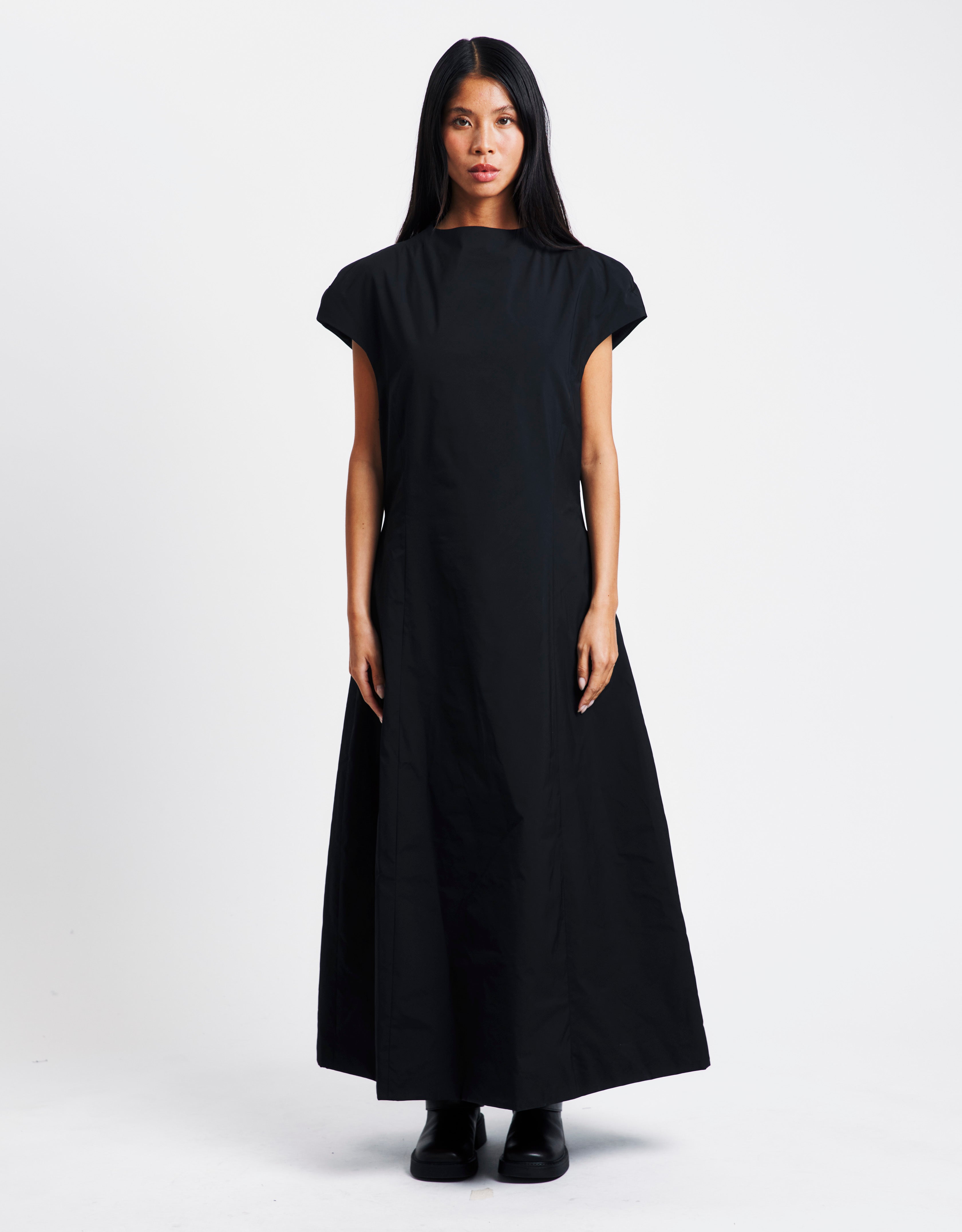 Taffeta Mock Neck Volume Dress