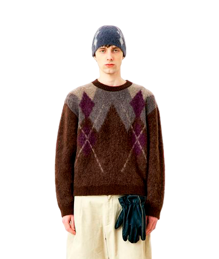 Hairy Mixed Argyle Crewneck Sweater