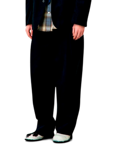 Banding Waist Washed Double Pleated Cotton Trousers