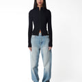 Amomento Ribbed Mock Neck Cardigan - Rezetstore