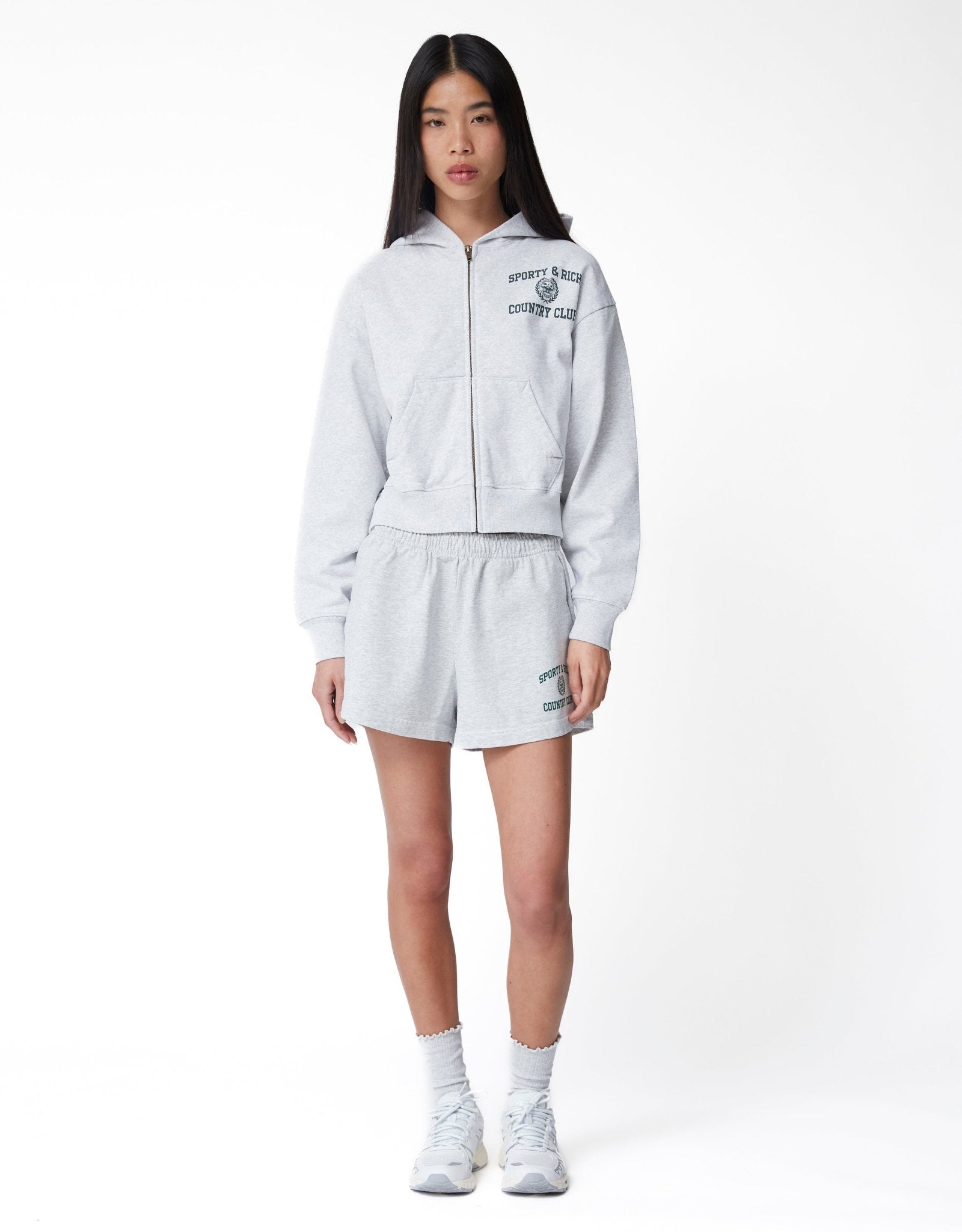 Sporty & Rich Varsity Crest Cropped Zip Hoodie - Rezetstore