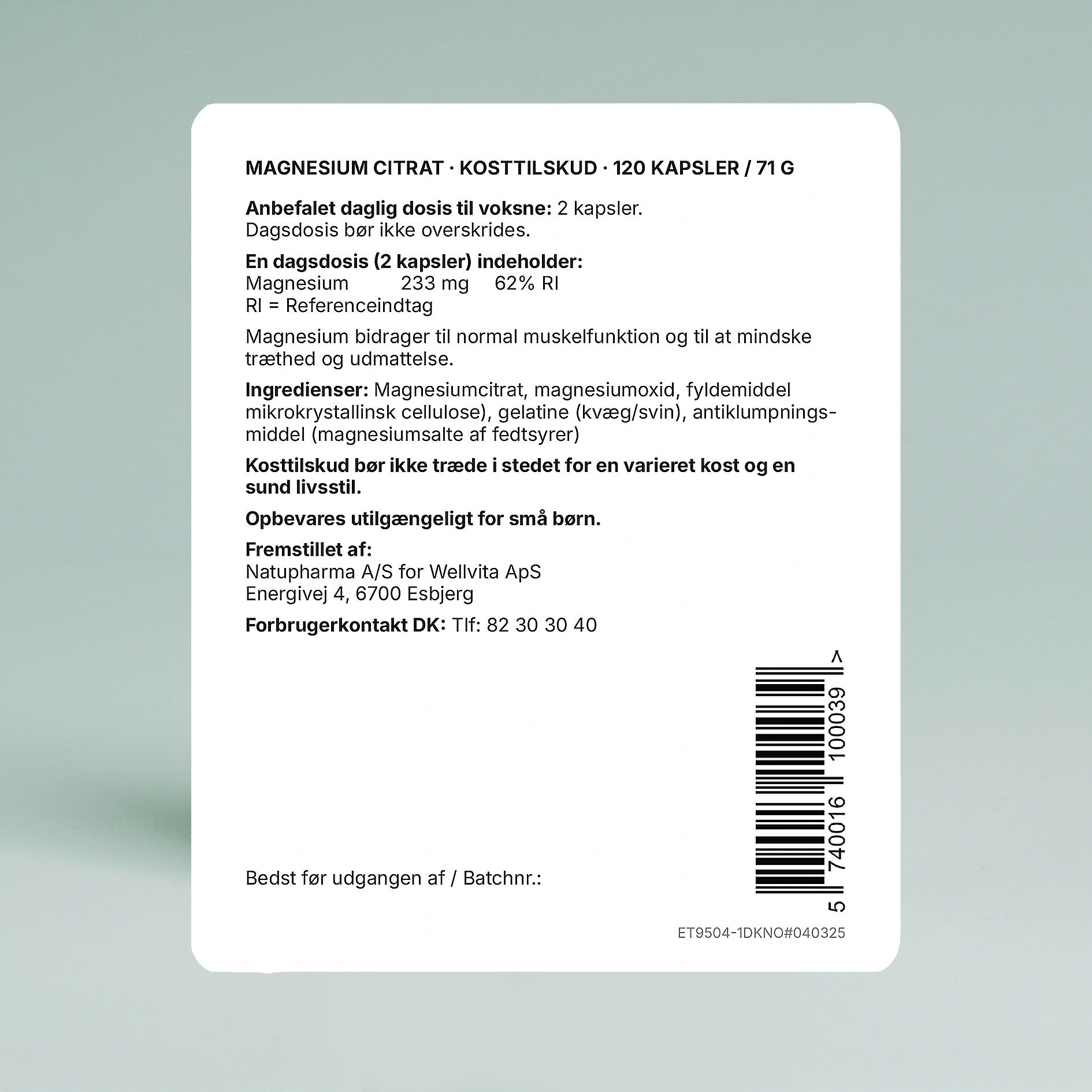 Magnesium Citrat til normal muskelfunktion, mindske træthed og udmattelse​. 
