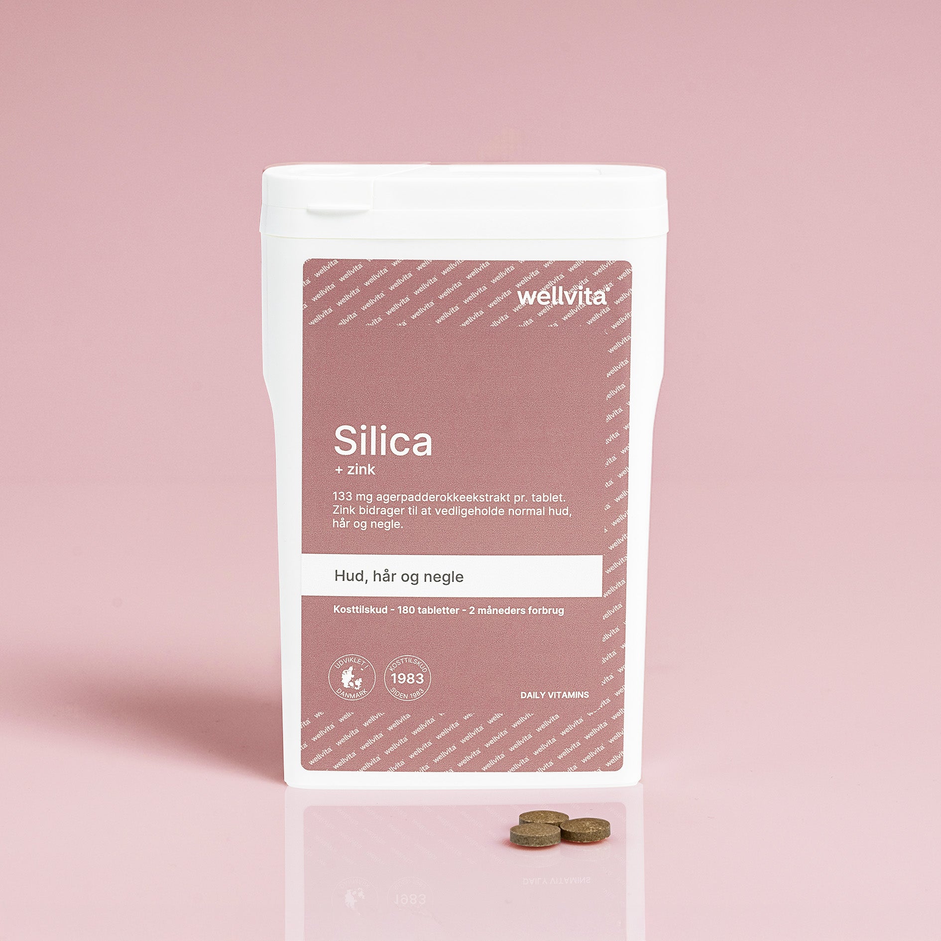 Silica tilskud til hår, hud og negle med zink og C-vitamin.