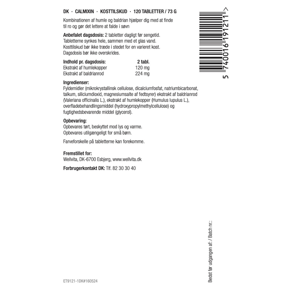 Calmixin kosttilskud med baldrian og humle for bedre søvn, 120 tabletter, beroligende og søvnfremmende.