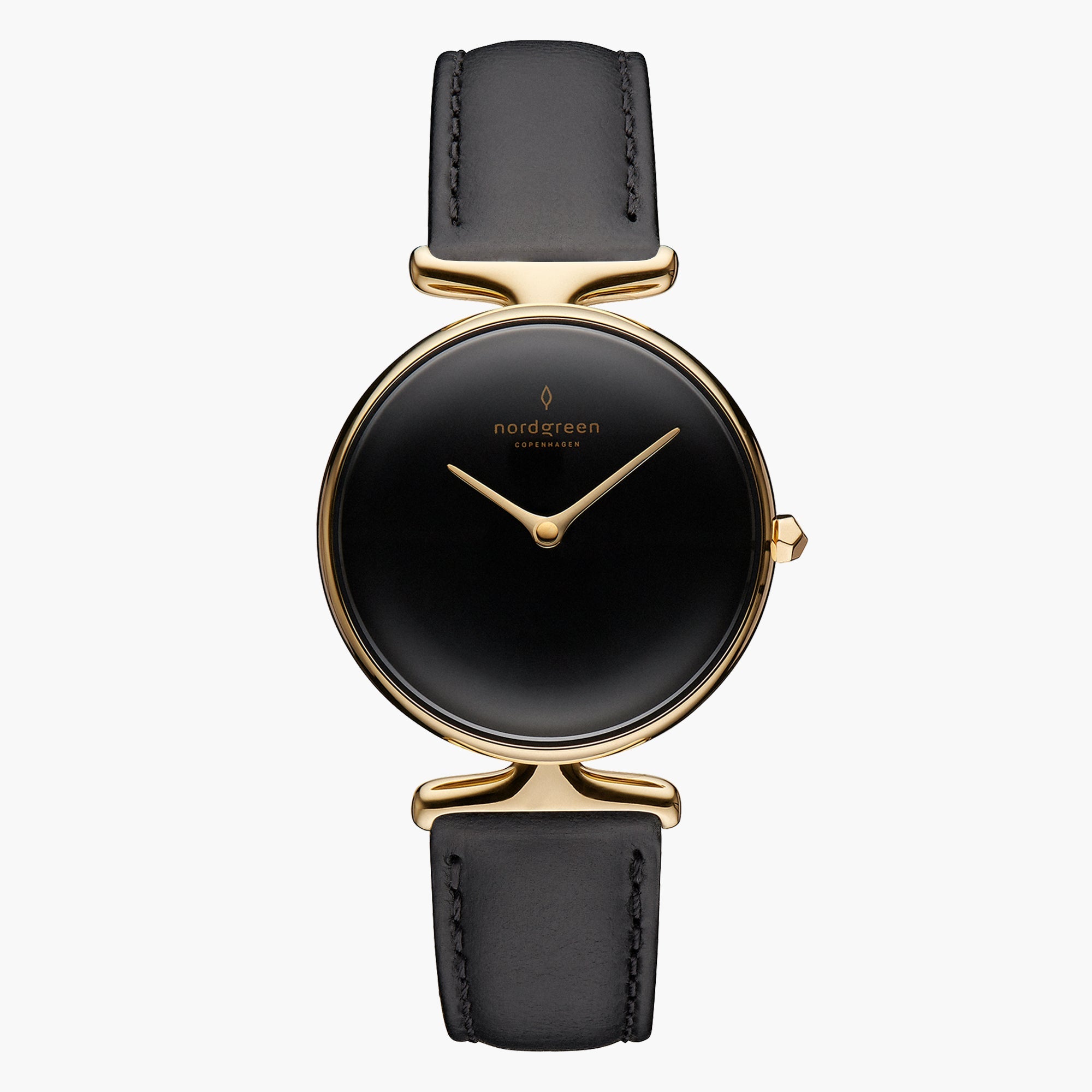 Damenuhr mit goldenem Gehäuse und schwarzem Zifferblatt