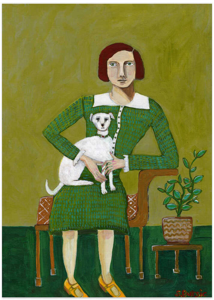 Vintage Lady with her white dog