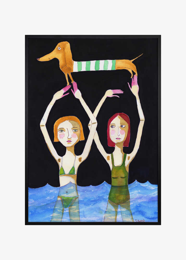 Swimming Girls with Sausage Dog