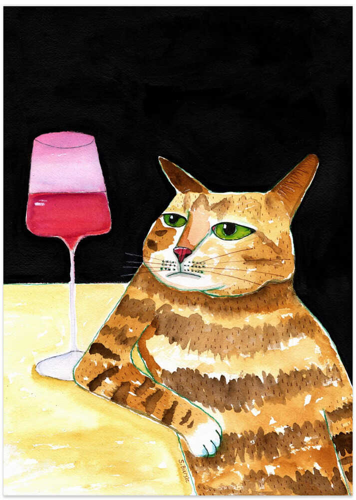 Cat Friday Night Drinks Wine Funny Cat Humour