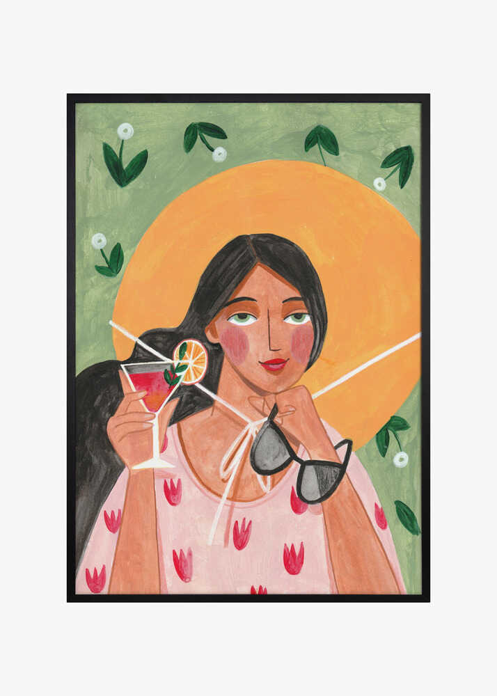 Abstract Modern Bohemian Woman with Cocktail