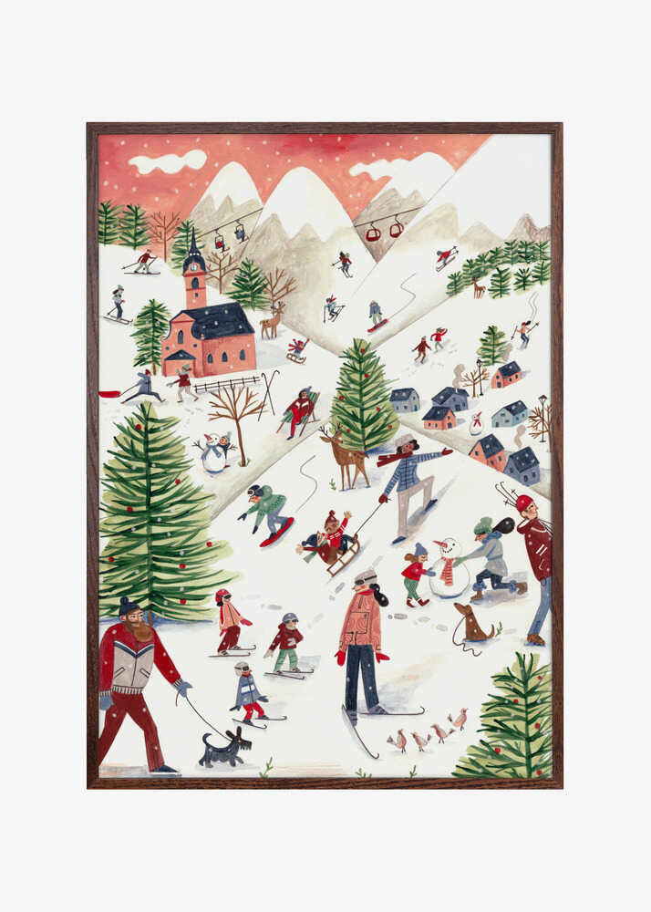 Mountain landscape with houses in the snow Christmas