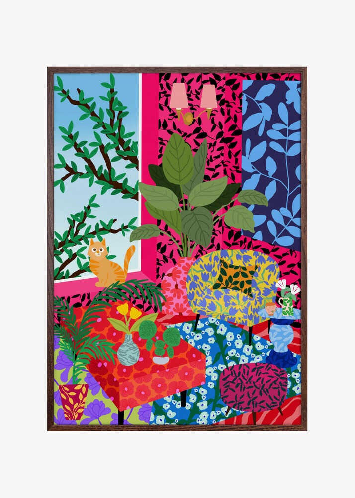 Cat in Flower Power Livingroom