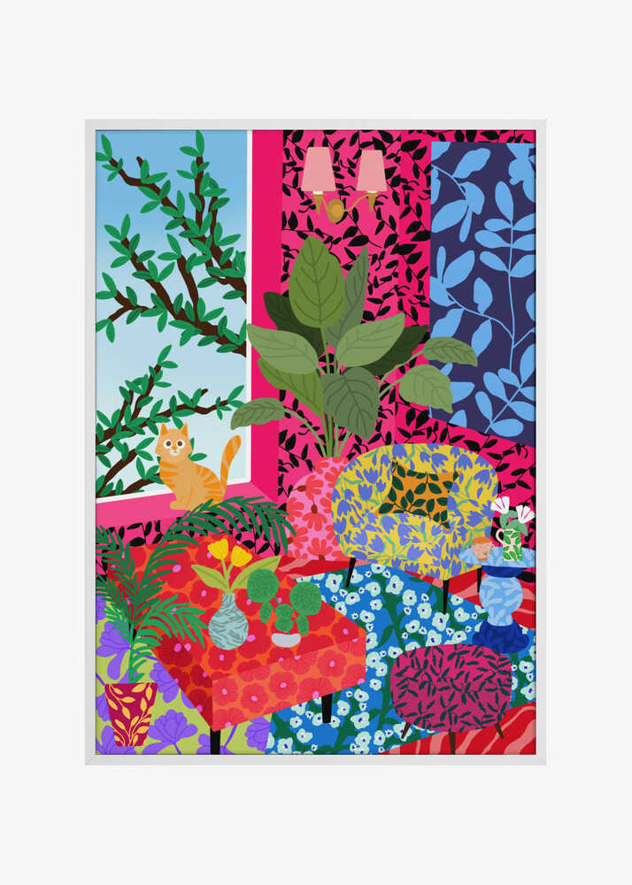 Cat in Flower Power Livingroom