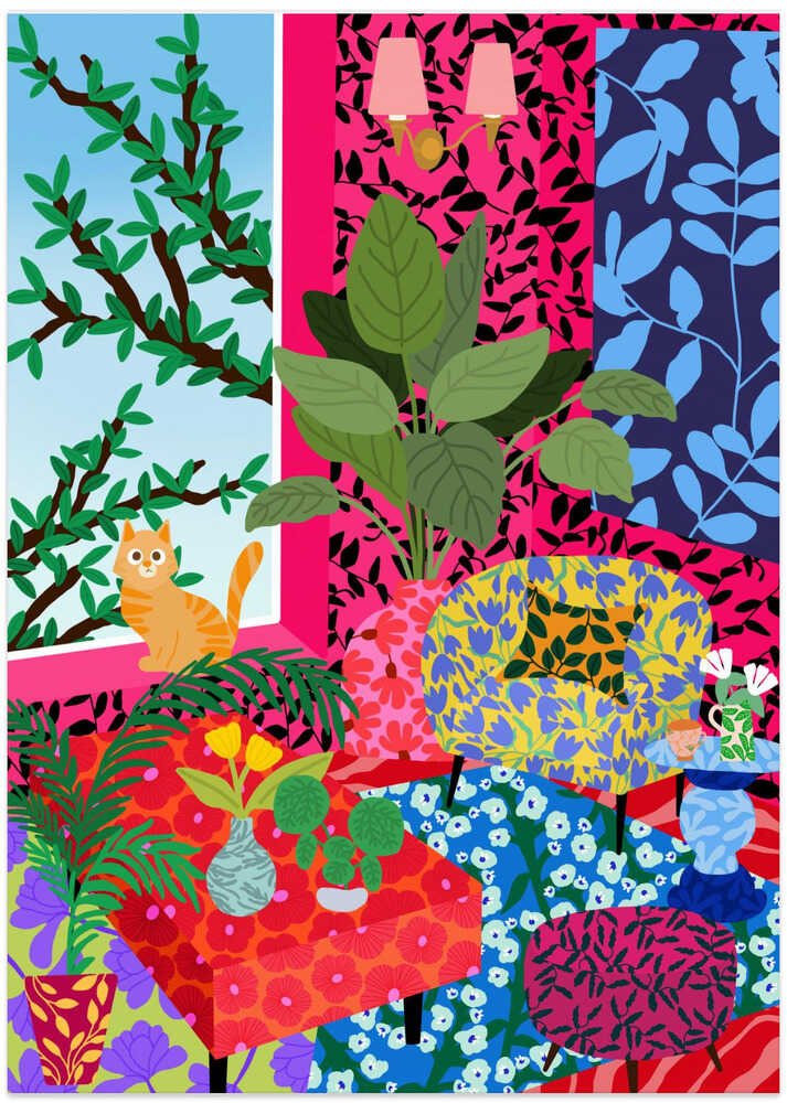 Cat in Flower Power Livingroom