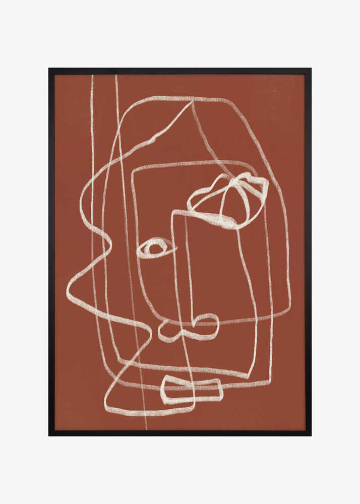Line Art Abstract Portrait Terracotta 03