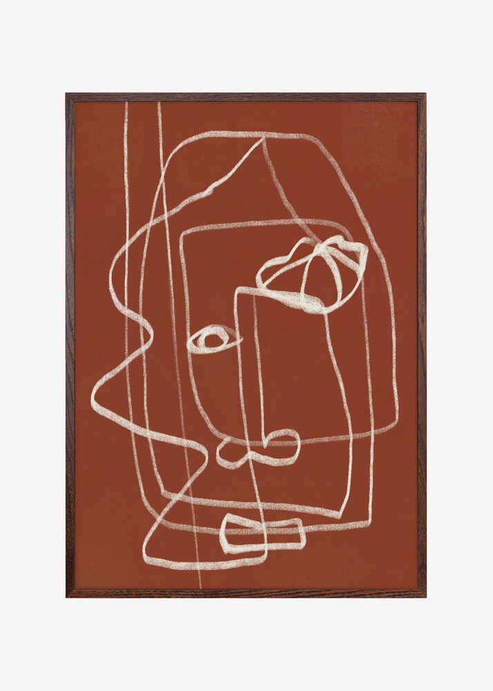 Line Art Abstract Portrait Terracotta 03