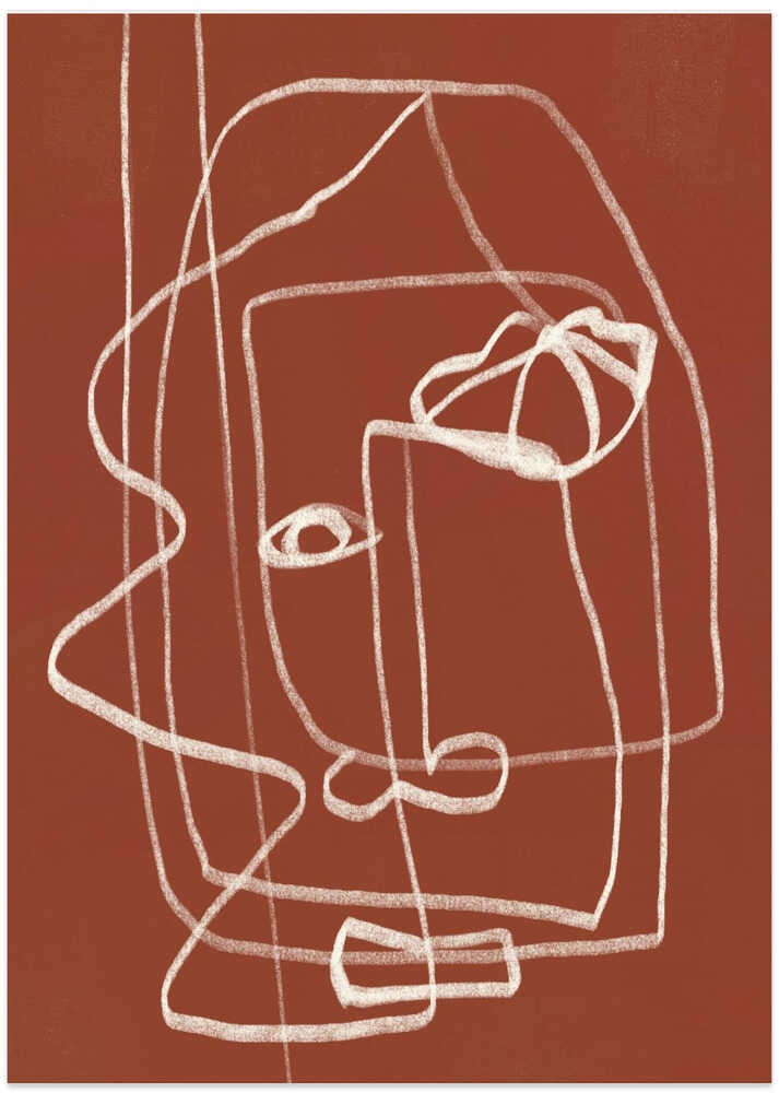 Line Art Abstract Portrait Terracotta 03