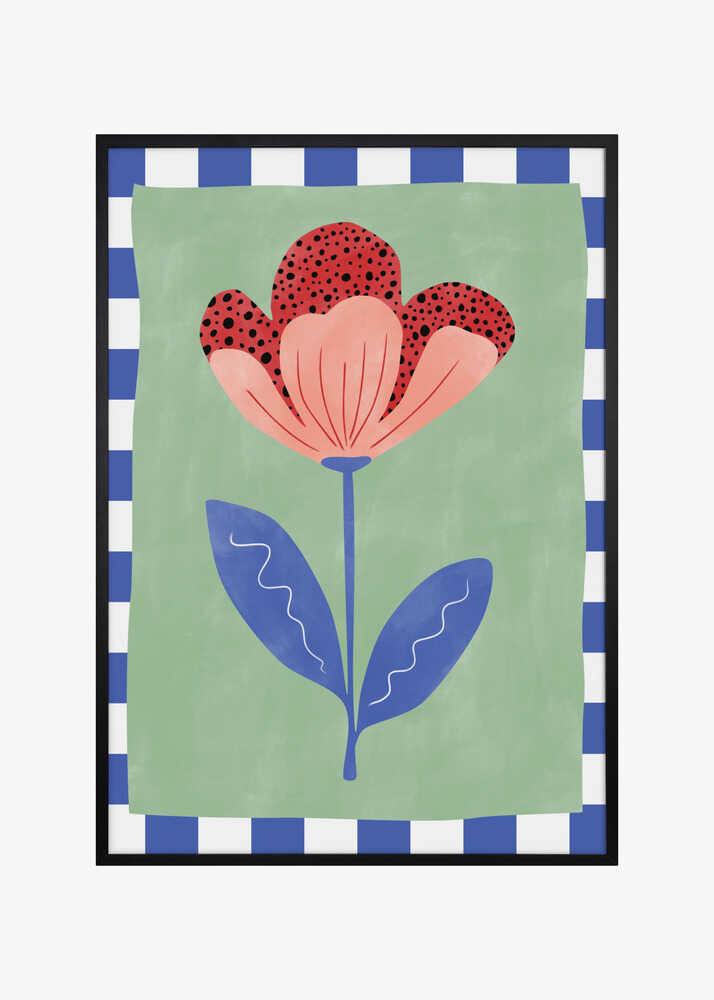 Stylized Flower With Red Petals And Black Dots