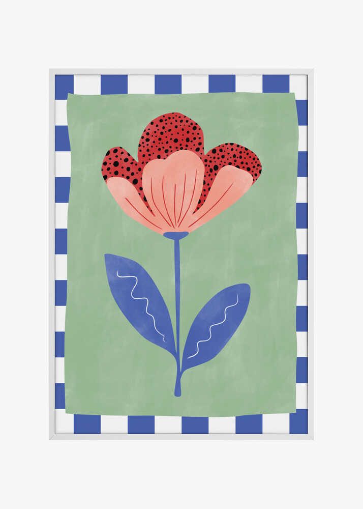 Stylized Flower With Red Petals And Black Dots