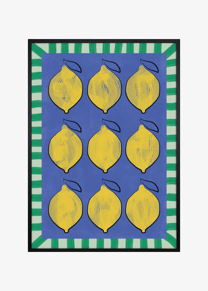 Vibrant Yellow Lemons on a Deep Blue