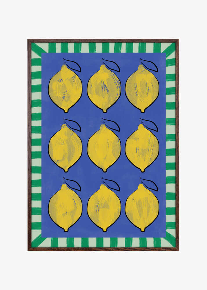 Vibrant Yellow Lemons on a Deep Blue