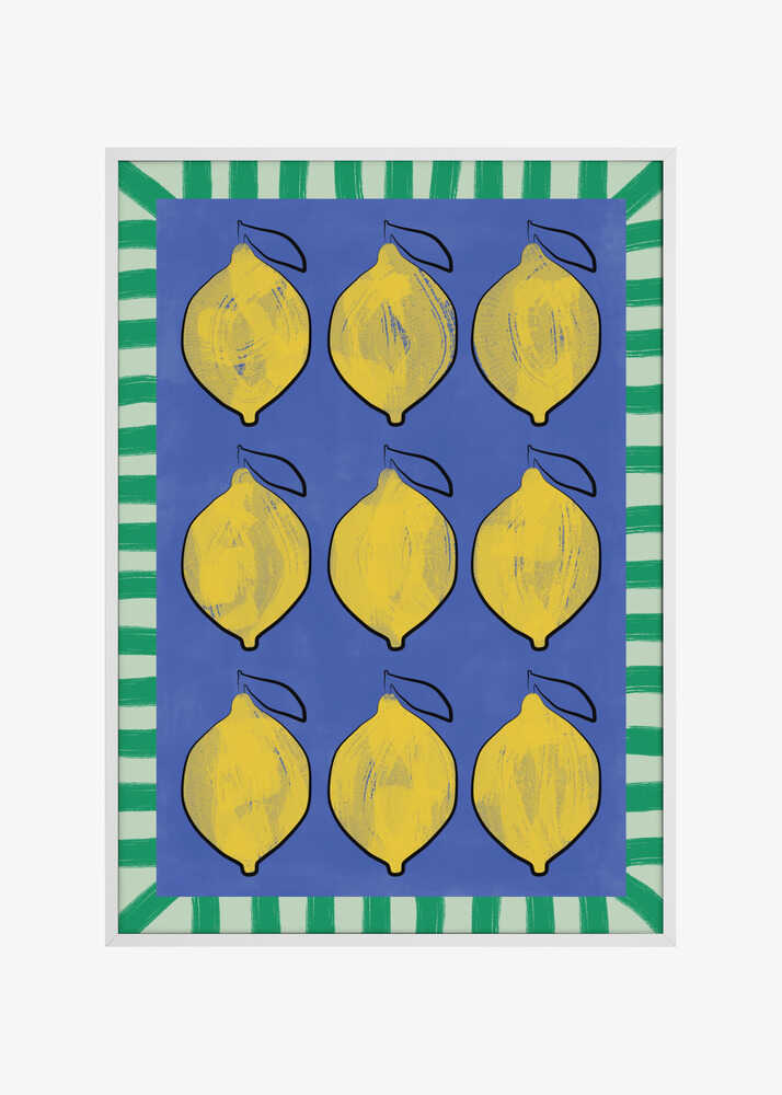 Vibrant Yellow Lemons on a Deep Blue