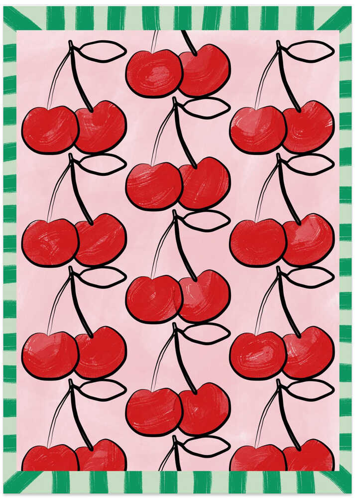 Red Cherries on a Pink