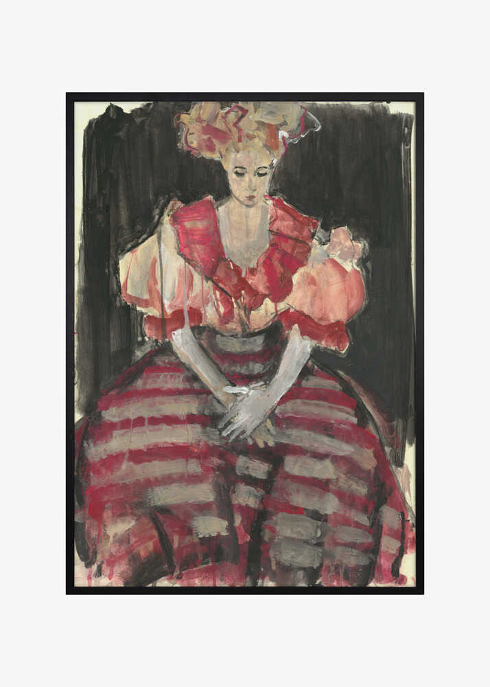 Woman in a Flowing Red Stripes Dress