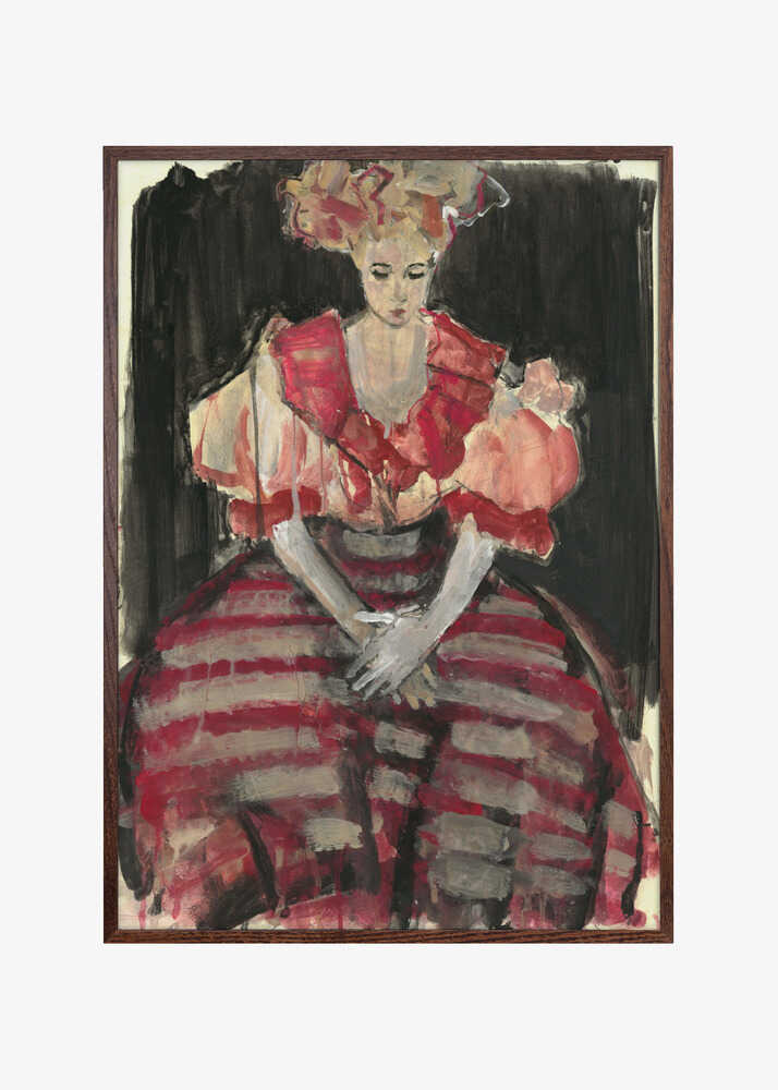 Woman in a Flowing Red Stripes Dress