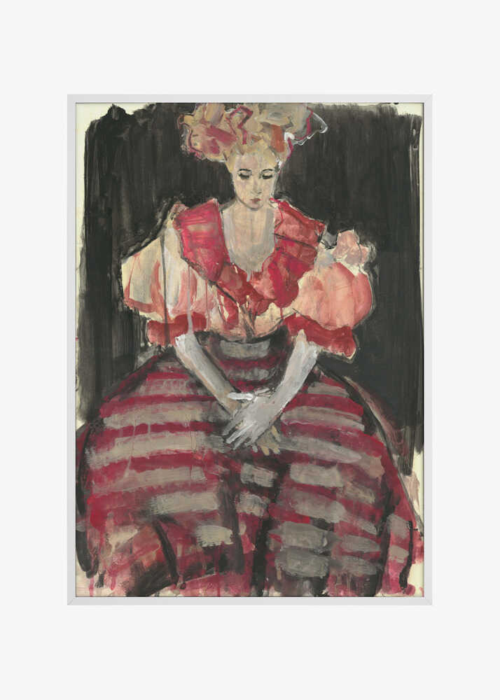 Woman in a Flowing Red Stripes Dress