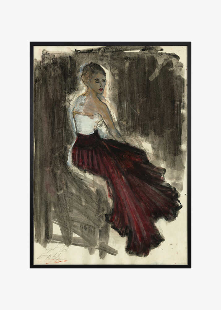 A Woman in a Red Flowing Skirt