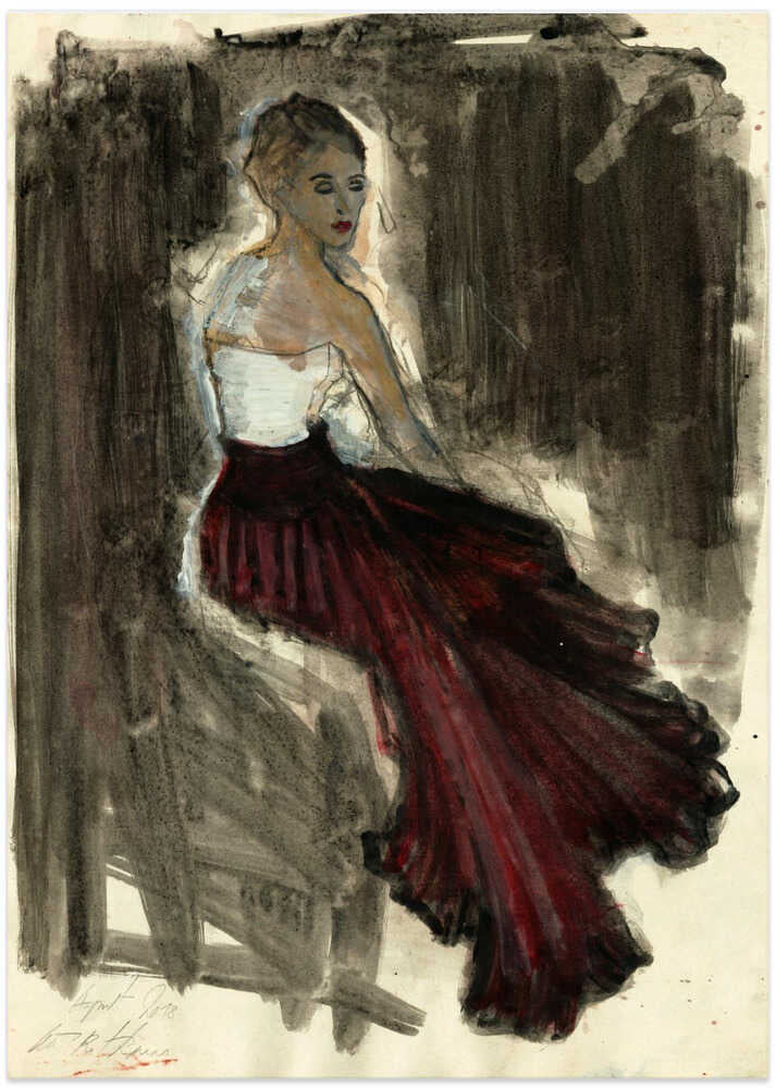 A Woman in a Red Flowing Skirt