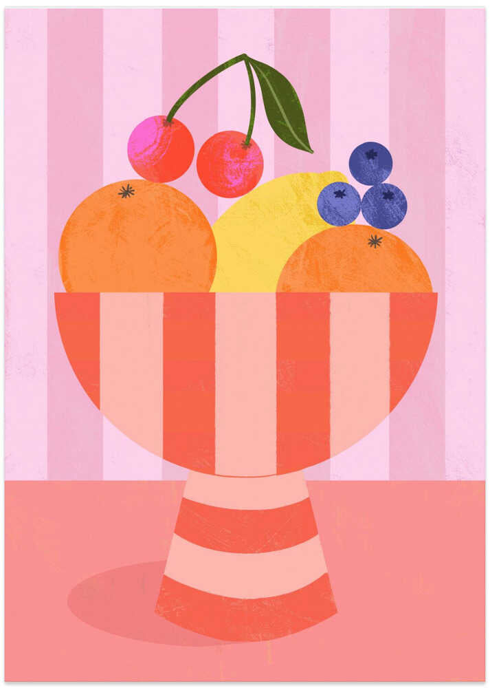 Fruit in Striped Bowl