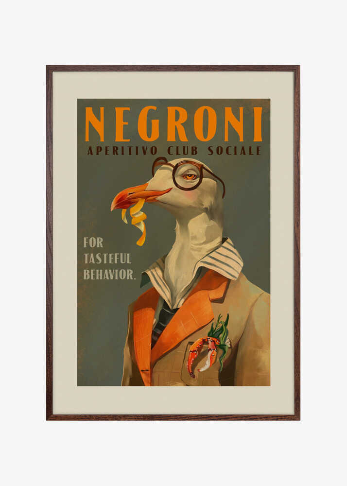 Vintage Art Deco Negroni Poster Of A Fancy Seagull