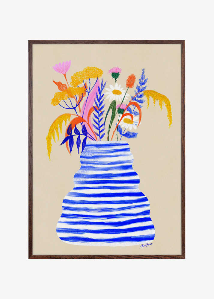Happy Floral Vase with Stripes